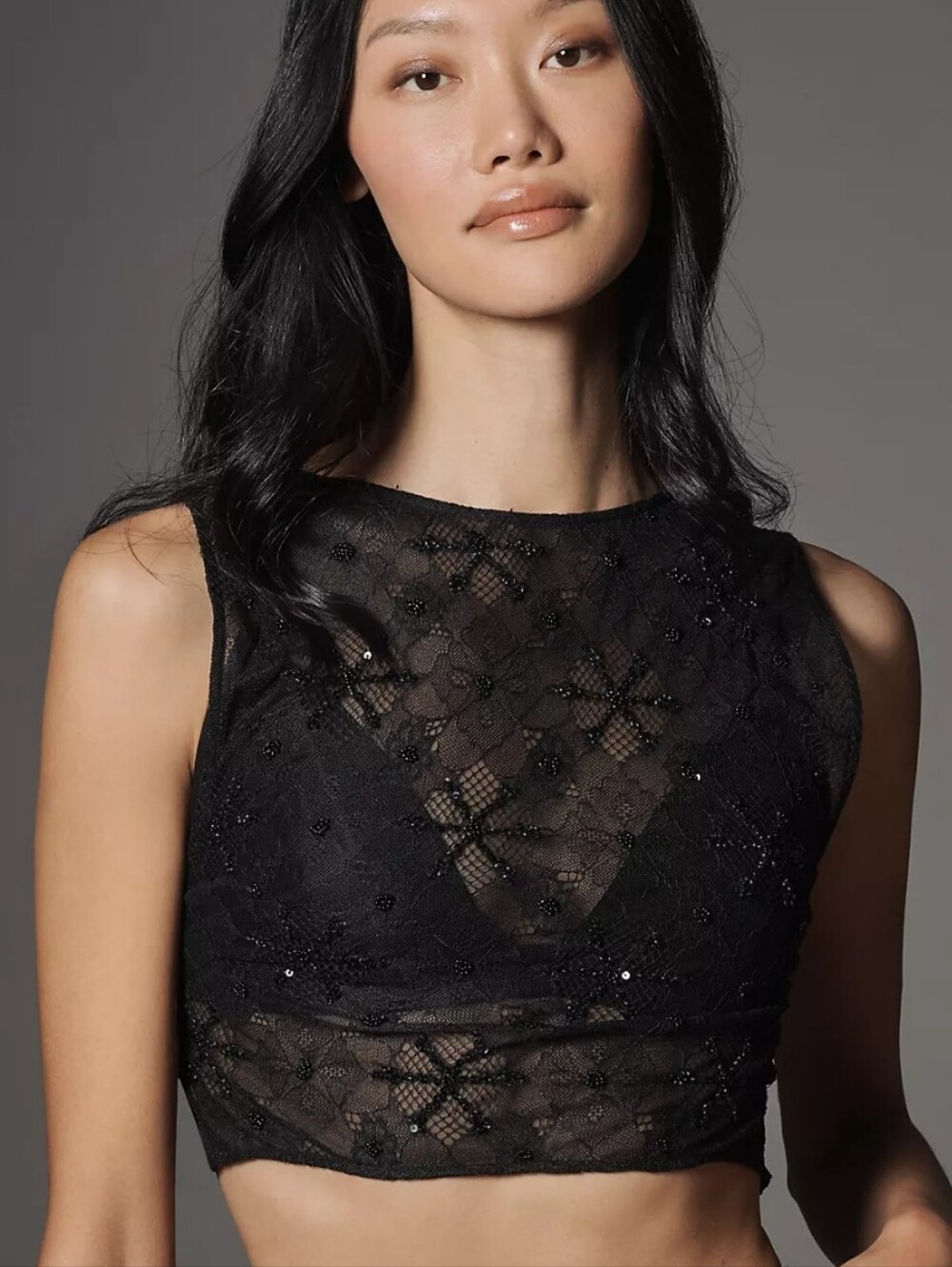 NWT LyreBird High-Neck Sequin Sheer Tie-Back Top